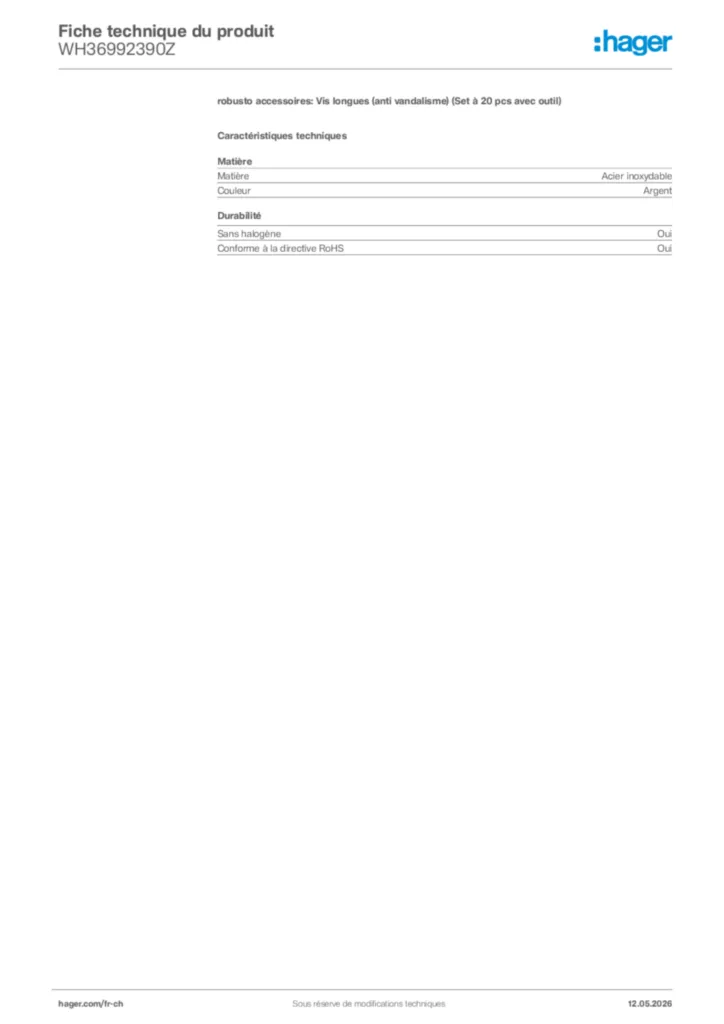 Image Hager Fiche technique du produit WH36992390Z | Hager Suisse