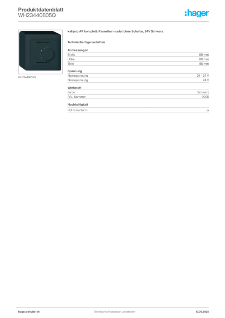 Bild Hager Produktdatenblatt WH23440805Q | Hager Schweiz