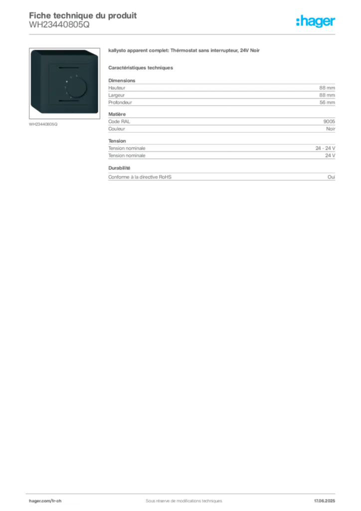 Image Hager Fiche technique du produit WH23440805Q | Hager Suisse