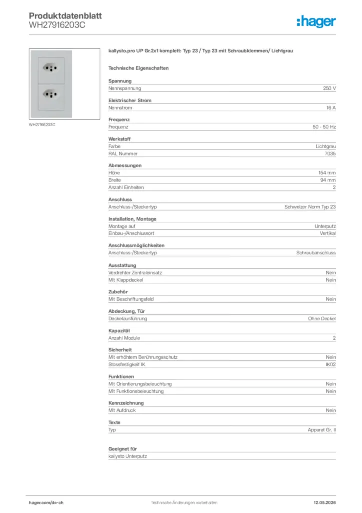 Bild Hager Produktdatenblatt WH27916203C | Hager Schweiz