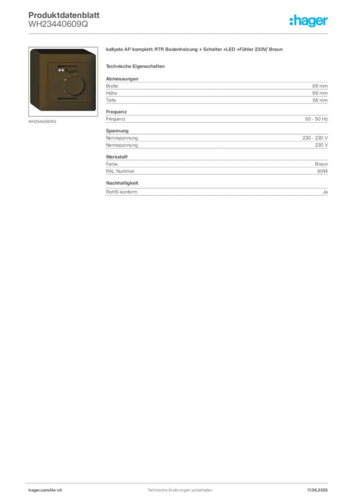 Bild Hager Produktdatenblatt WH23440609Q | Hager Schweiz