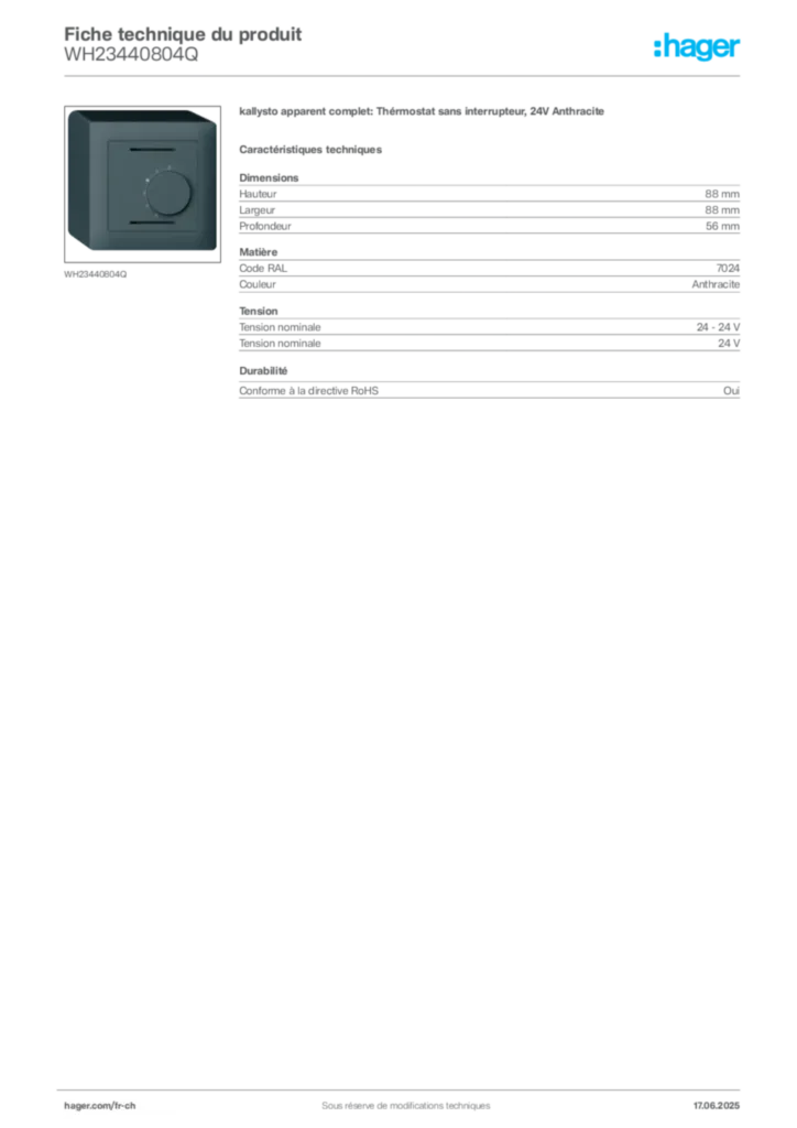 Image Hager Fiche technique du produit WH23440804Q | Hager Suisse