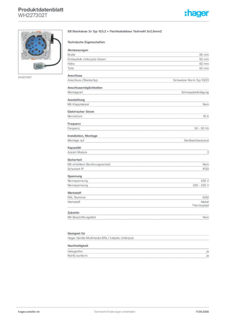 Bild Hager Produktdatenblatt WH227302T | Hager Schweiz