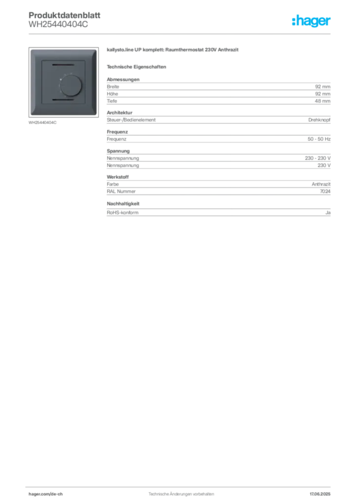 Bild Hager Produktdatenblatt WH25440404C | Hager Schweiz