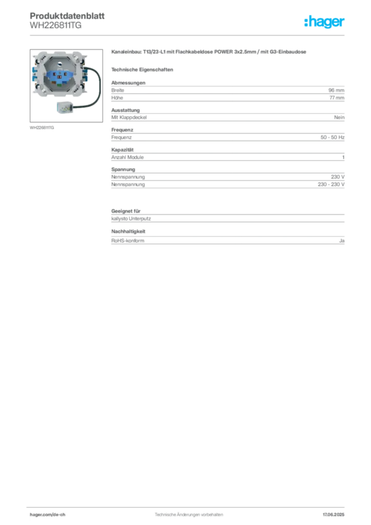 Bild Hager Produktdatenblatt WH226811TG | Hager Schweiz