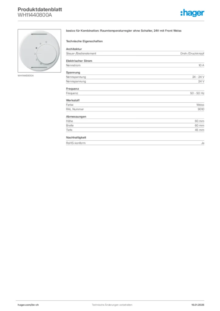Bild Hager Produktdatenblatt WH11440800A | Hager Schweiz
