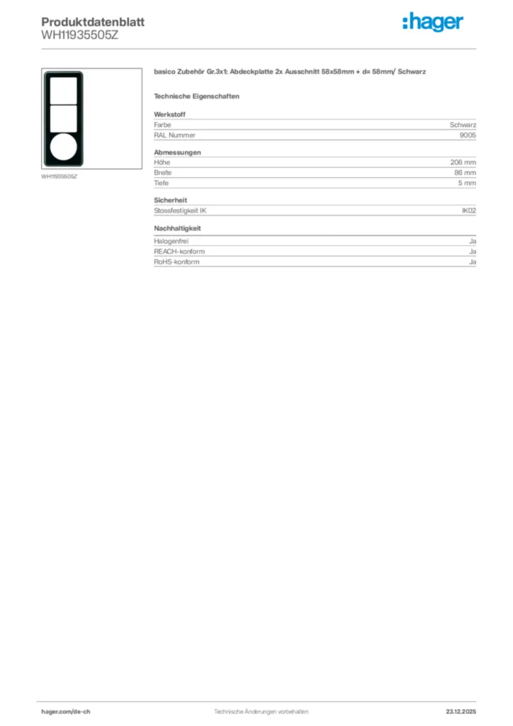 Bild Hager Produktdatenblatt WH11935505Z | Hager Schweiz