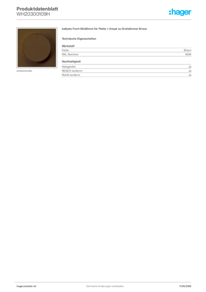 Bild Hager Produktdatenblatt WH20300109H | Hager Schweiz