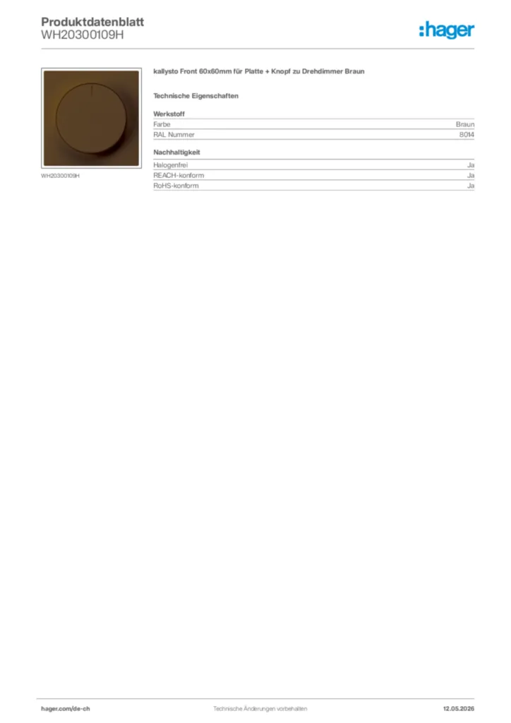 Bild Hager Produktdatenblatt WH20300109H | Hager Schweiz