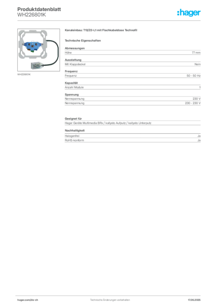 Bild Hager Produktdatenblatt WH226801K | Hager Schweiz