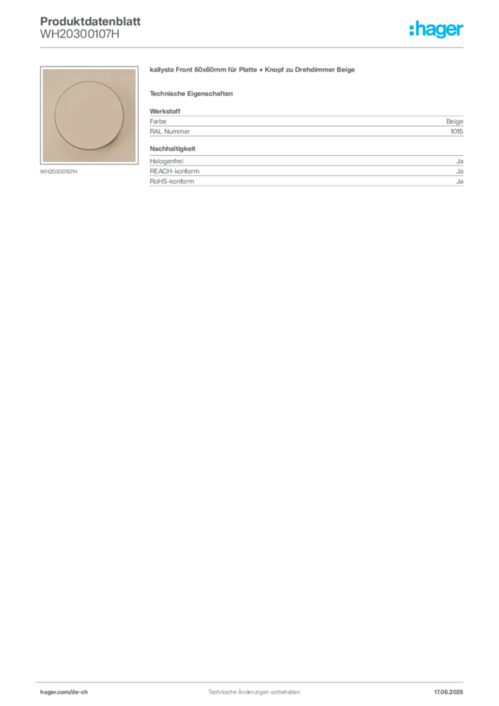 Bild Hager Produktdatenblatt WH20300107H | Hager Schweiz