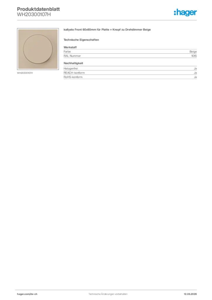 Bild Hager Produktdatenblatt WH20300107H | Hager Schweiz