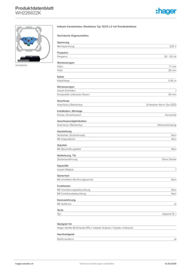 Bild Hager Produktdatenblatt WH226822K | Hager Schweiz
