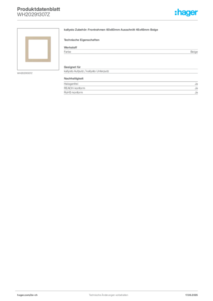 Bild Hager Produktdatenblatt WH20291307Z | Hager Schweiz