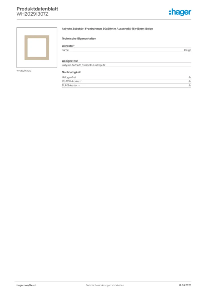 Bild Hager Produktdatenblatt WH20291307Z | Hager Schweiz