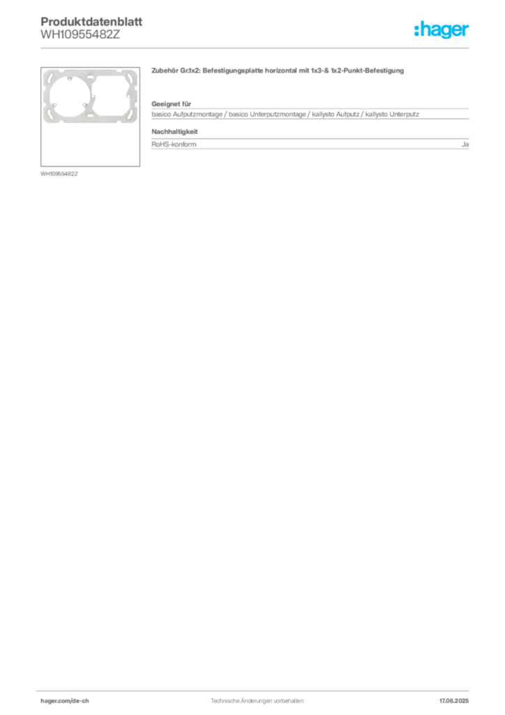 Bild Hager Produktdatenblatt WH10955482Z | Hager Schweiz