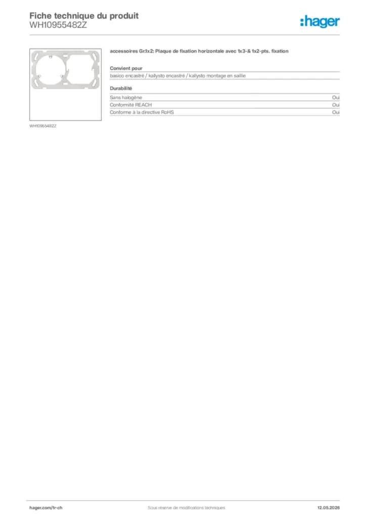 Image Hager Fiche technique du produit WH10955482Z | Hager Suisse