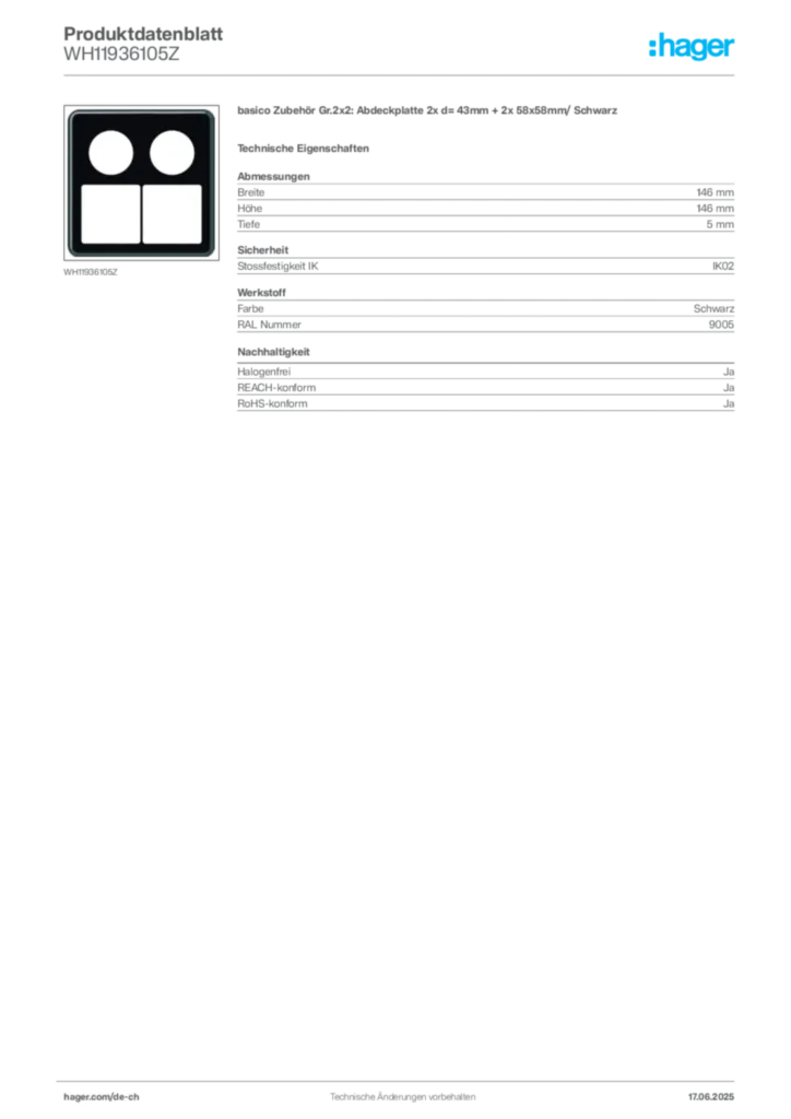 Bild Hager Produktdatenblatt WH11936105Z | Hager Schweiz