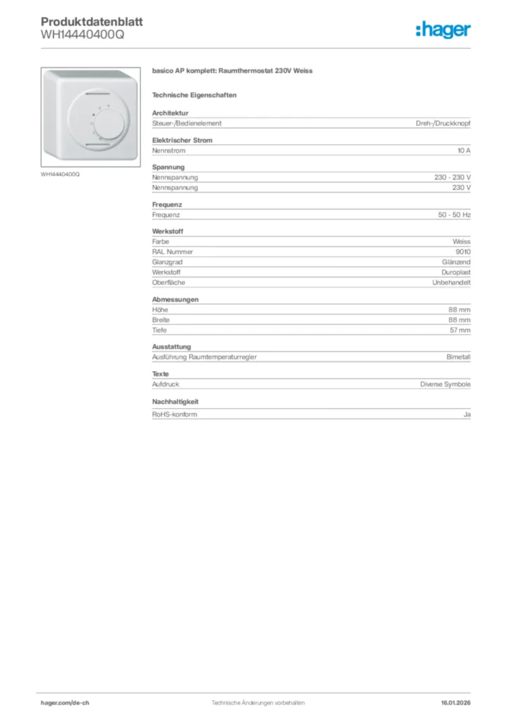 Bild Hager Produktdatenblatt WH14440400Q | Hager Schweiz