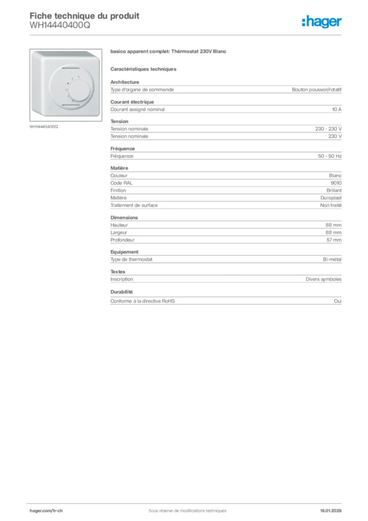 Image Hager Fiche technique du produit WH14440400Q | Hager Suisse