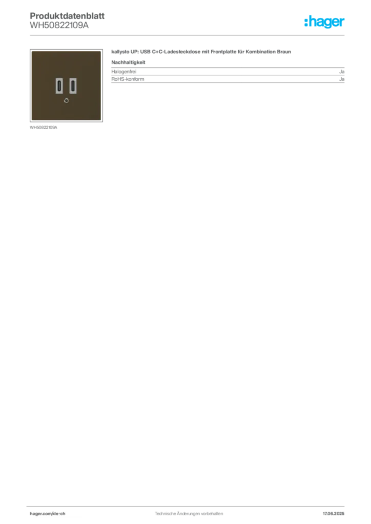 Bild Hager Produktdatenblatt WH50822109A | Hager Schweiz