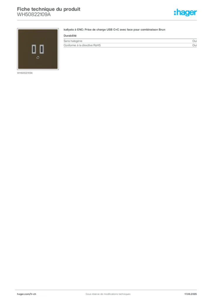Image Hager Fiche technique du produit WH50822109A | Hager Suisse