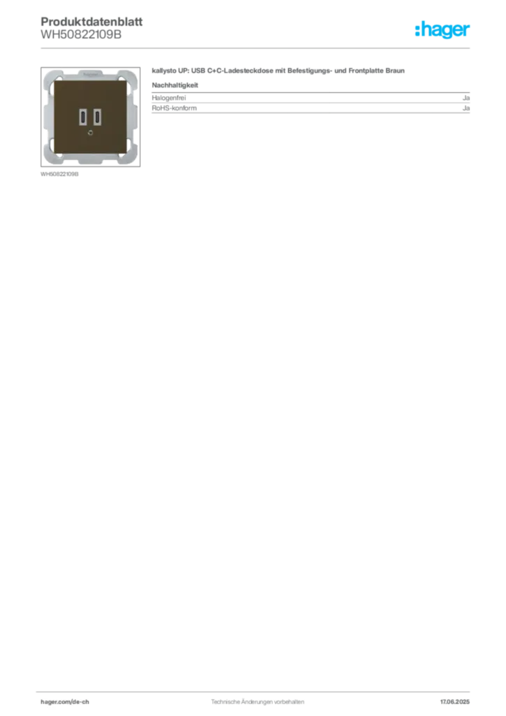 Bild Hager Produktdatenblatt WH50822109B | Hager Schweiz