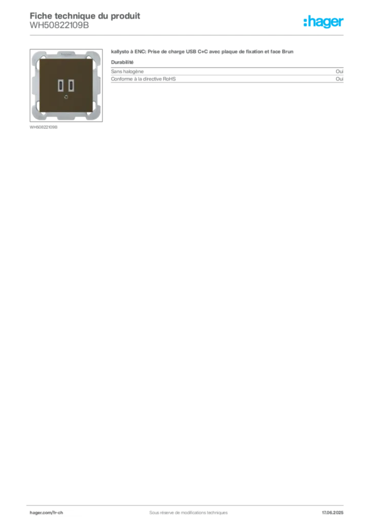Image Hager Fiche technique du produit WH50822109B | Hager Suisse