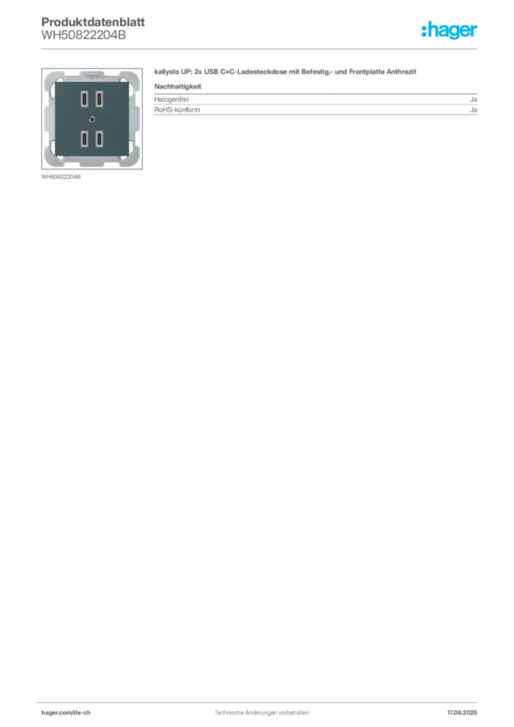 Bild Hager Produktdatenblatt WH50822204B | Hager Schweiz