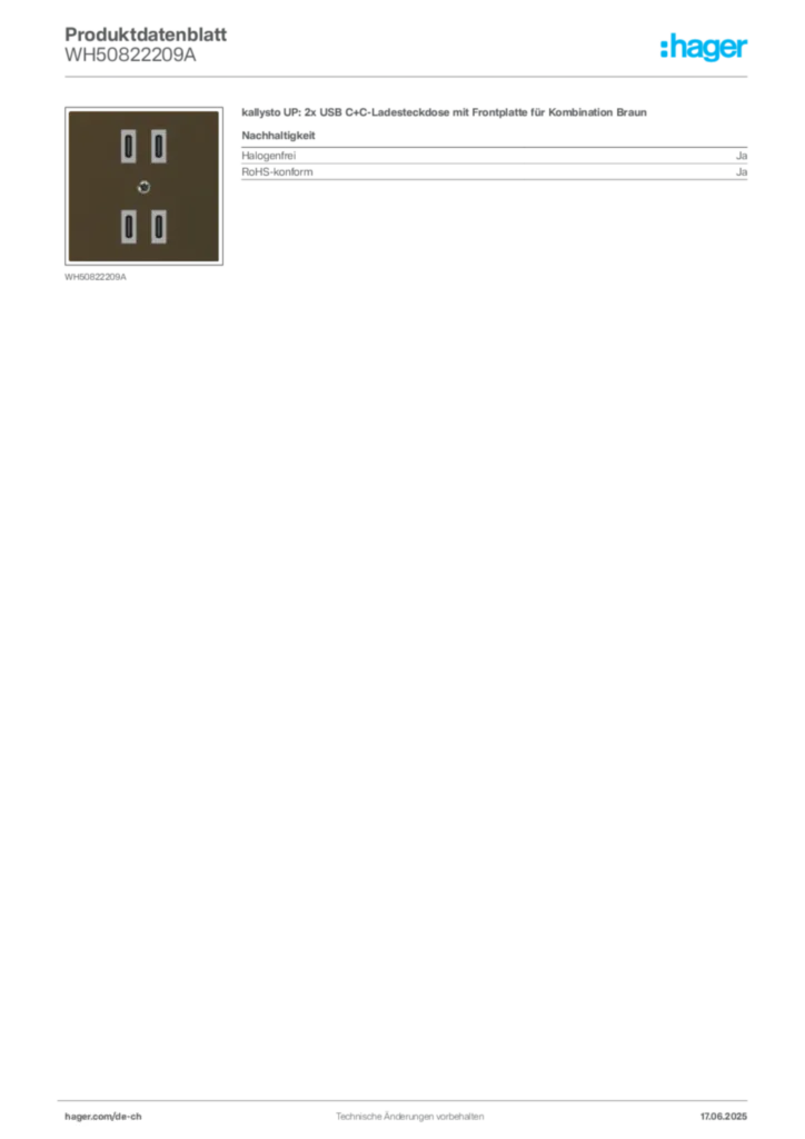 Bild Hager Produktdatenblatt WH50822209A | Hager Schweiz