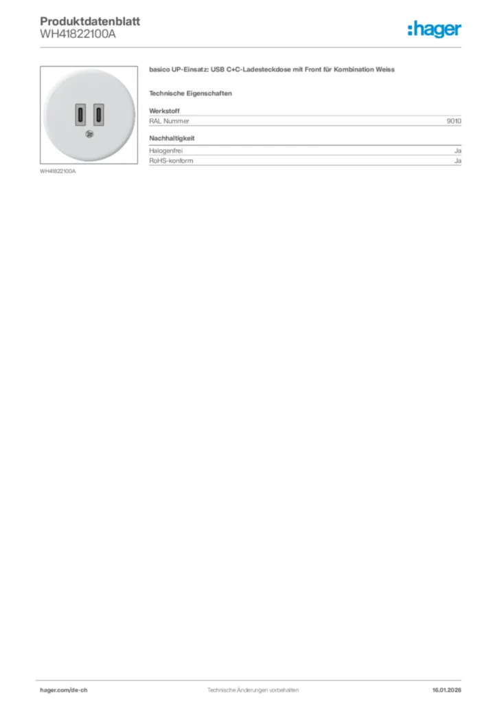 Bild Hager Produktdatenblatt WH41822100A | Hager Schweiz