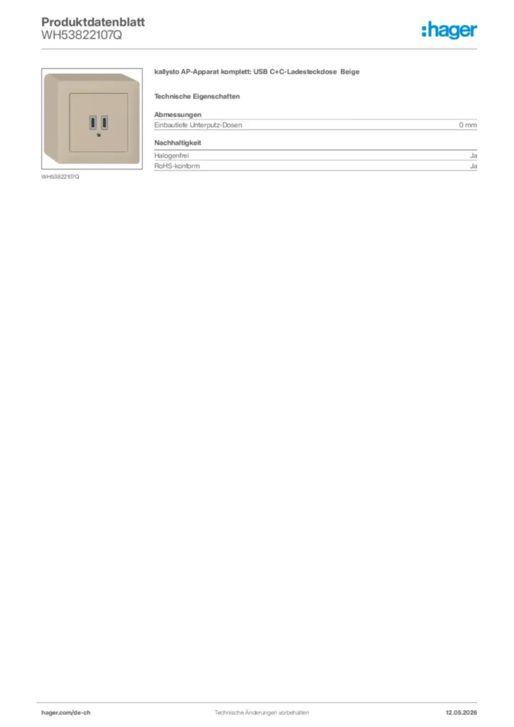 Bild Hager Produktdatenblatt WH53822107Q | Hager Schweiz