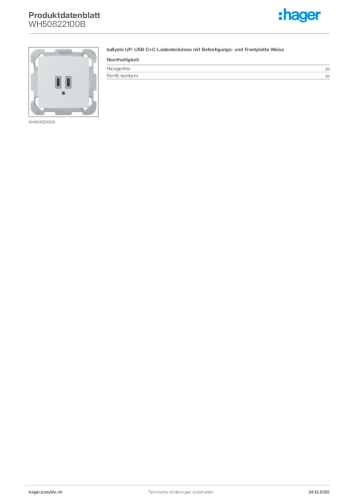 Bild Hager Produktdatenblatt WH50822100B | Hager Schweiz