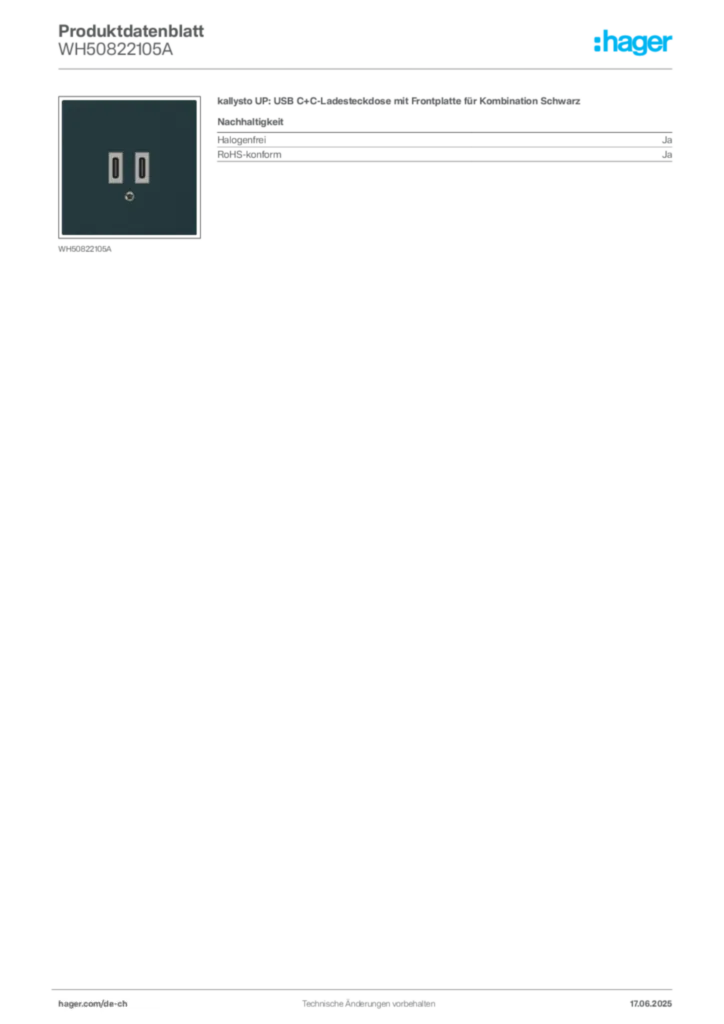 Bild Hager Produktdatenblatt WH50822105A | Hager Schweiz