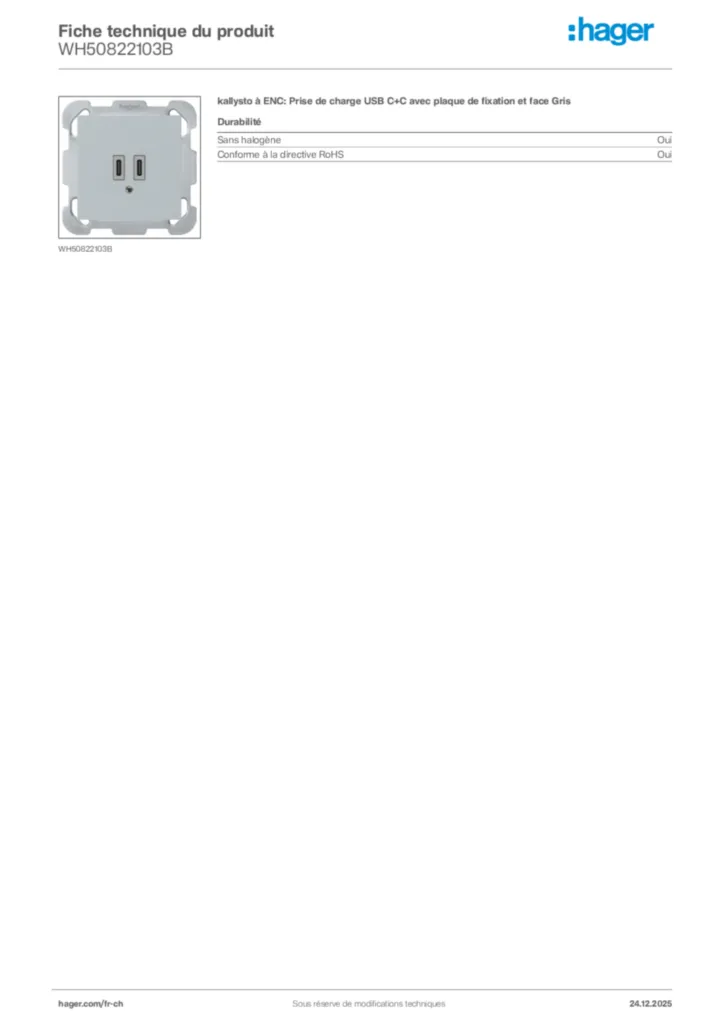 Image Hager Fiche technique du produit WH50822103B | Hager Suisse