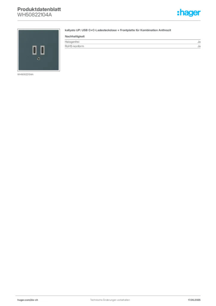 Bild Hager Produktdatenblatt WH50822104A | Hager Schweiz