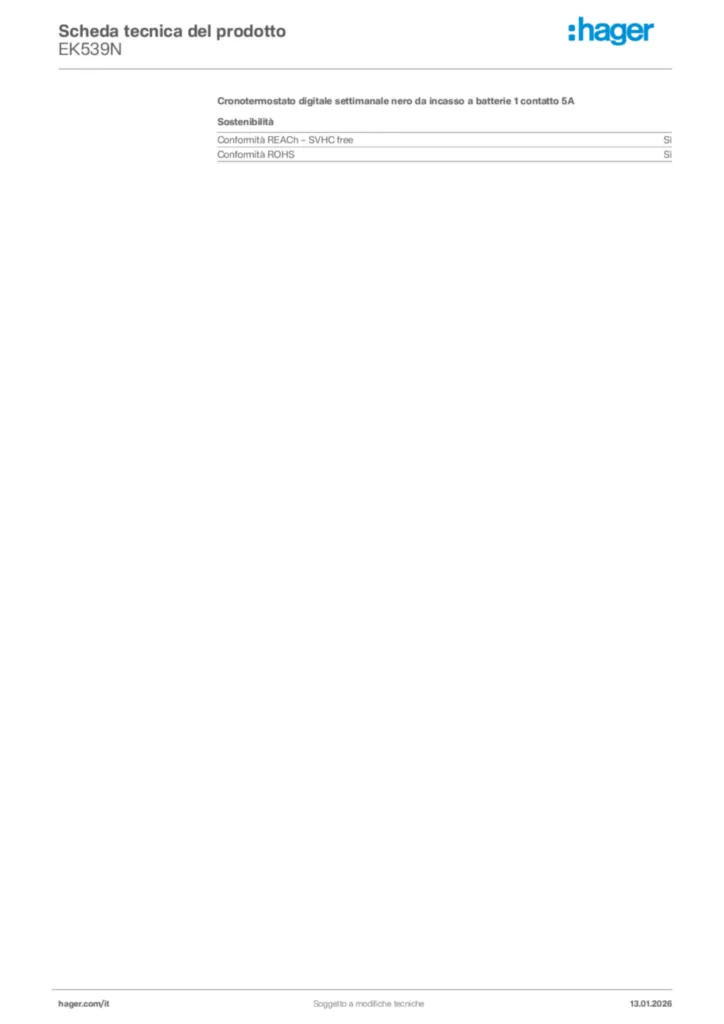 Immagine Hager Scheda tecnica del prodotto EK539N | Hager Italia