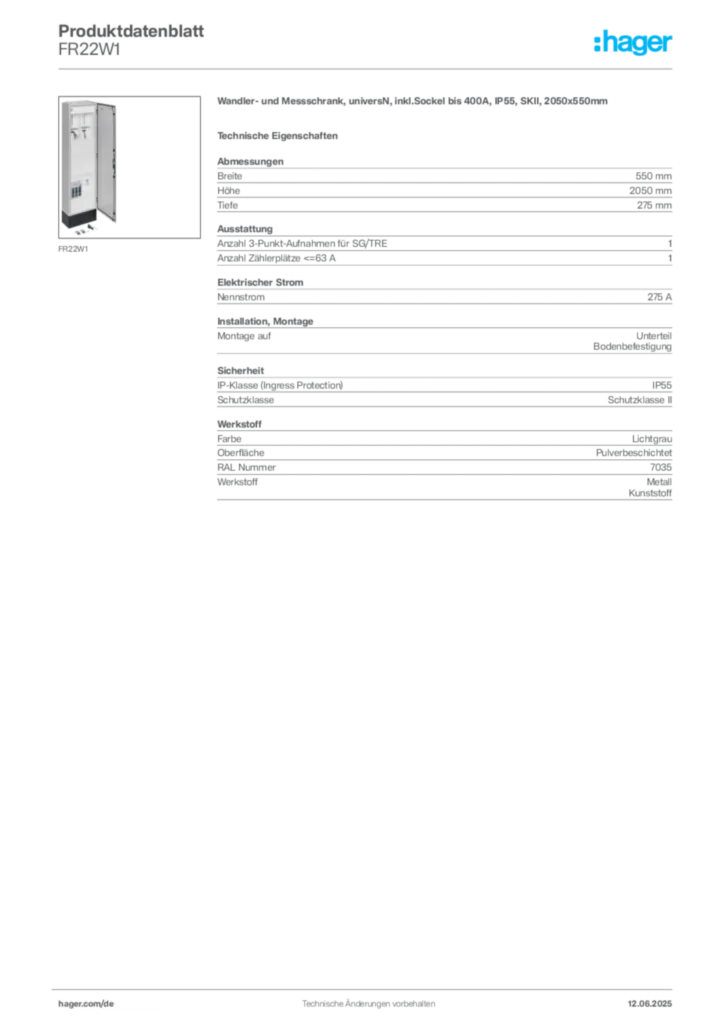 Bild Hager Produktdatenblatt FR22W1 | Hager Deutschland