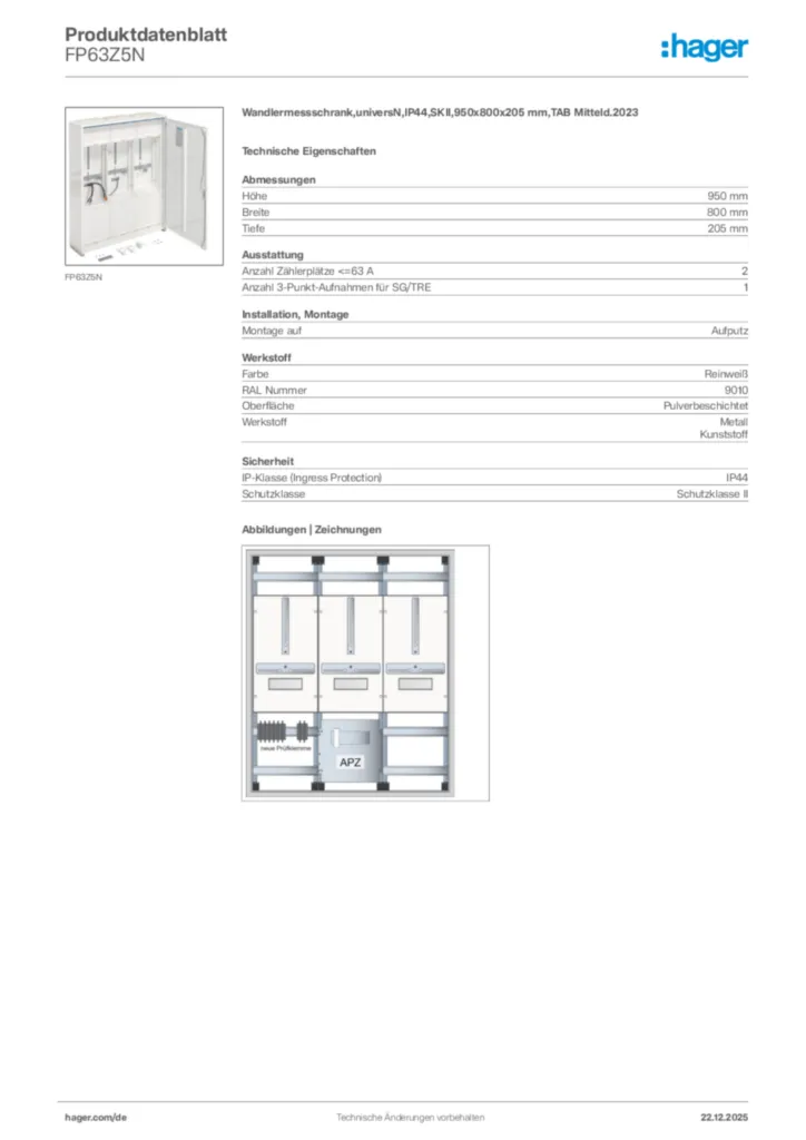 Bild Hager Produktdatenblatt FP63Z5N | Hager Deutschland