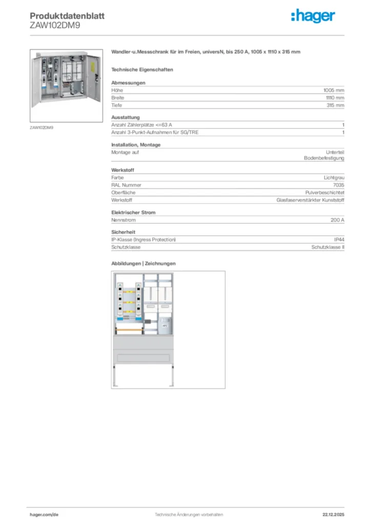 Bild Hager Produktdatenblatt ZAW102DM9 | Hager Deutschland