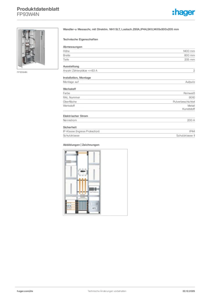 Bild Hager Produktdatenblatt FP93W4N | Hager Deutschland