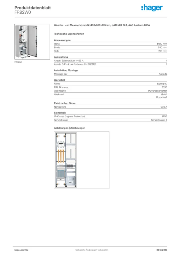 Bild Hager Produktdatenblatt FR92W0 | Hager Deutschland