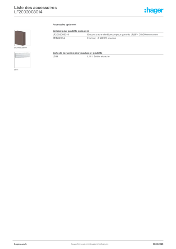 Image Hager Fiche technique du produit LF2002008014 | Hager France
