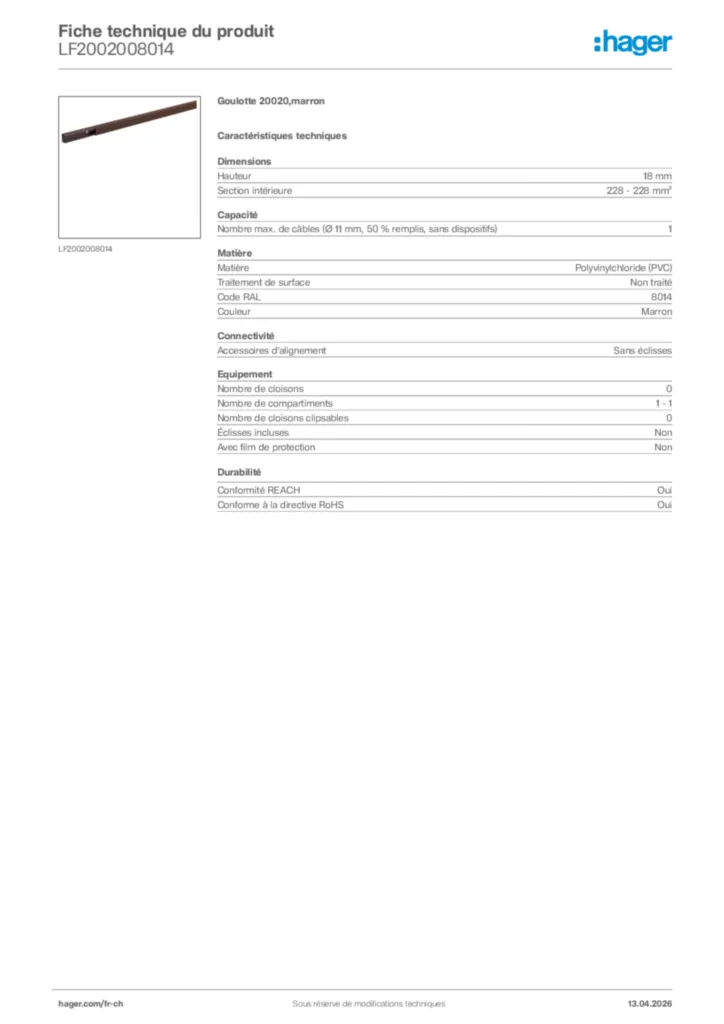 Image Hager Fiche technique du produit LF2002008014 | Hager Suisse