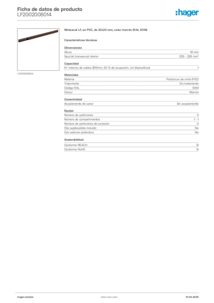 Imagen Hager Ficha de datos de producto LF2002008014 | Hager España