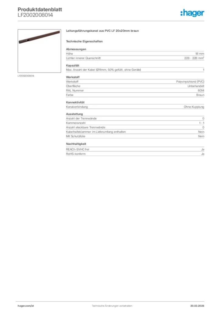 Bild Hager Produktdatenblatt LF2002008014 | Hager Deutschland