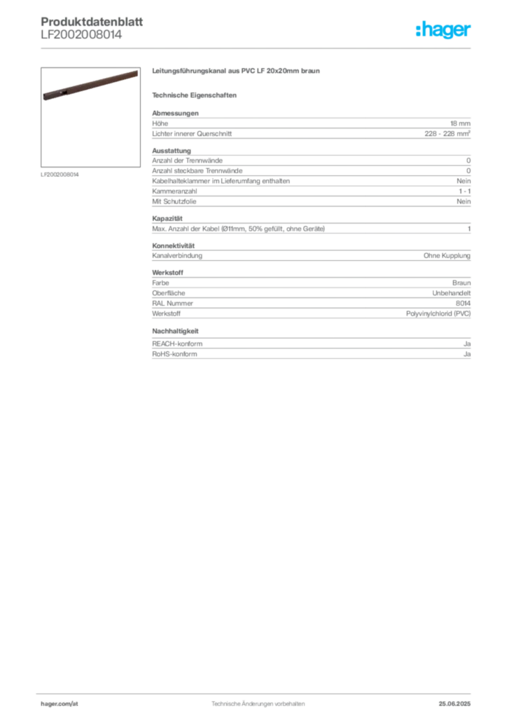 Bild Hager Produktdatenblatt LF2002008014 | Hager Deutschland