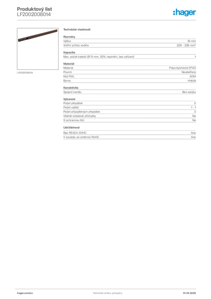 Obrázek Hager Product data sheet LF2002008014 | Hager