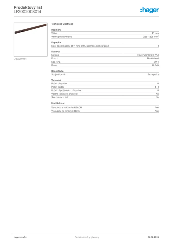 Obrázek Hager Product data sheet LF2002008014 | Hager