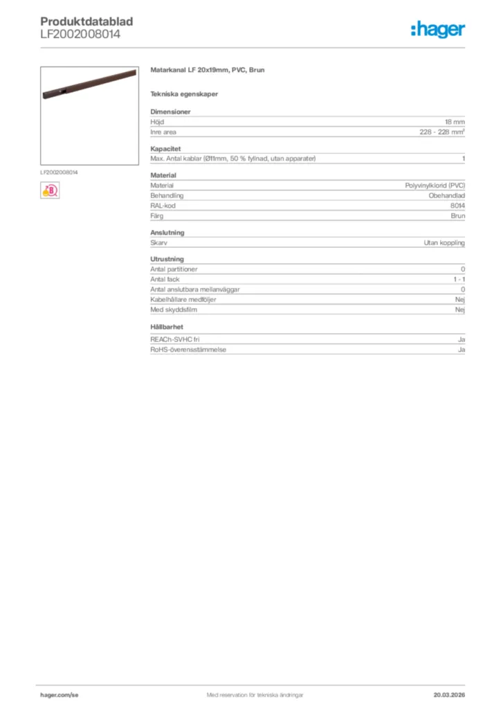 Bild Hager Produktdatablad LF2002008014 | Hager Sverige
